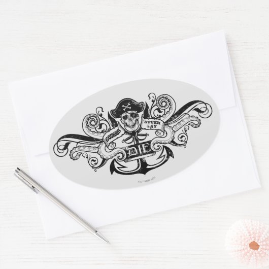 ゴニー「決して死ぬとは言わない」海賊いかりバッジ 楕円形シール (封筒)