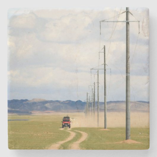 ゴビ砂漠の土道4台 ストーンコースター (正面)