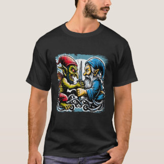 ゴブリンを殴るノーム 面白い生き物 ファンタジー ホブゴブリン Tシャツ