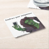 ゴブリンガール携帯電話セルフィーユニークコースターセット スクエアペーパーコースター (アングル)