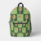 ゴブリンコアマッシュルームグリーン市松模様にゴブリンコア プリントバックパック (正面)