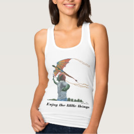 ゴブリンチャイルド飛んでいるドラゴンカイトファンタジーアートシャツ タンクトップ