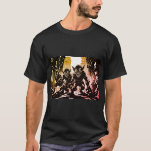 ゴブリンデーモンが荒廃した都市を破壊するレトロ50年代グラフィックスタイル Tシャツ