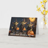 ゴブリンハローウィンパーティ白熱［赤熱］光を放つとカボチャ カード (黄色い花)