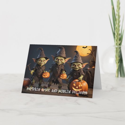 ゴブリンハローウィンパーティ白熱［赤熱］光を放つとカボチャ カード (正面)
