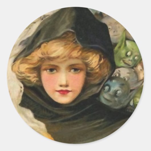 ゴブリンピークヴィンテージハロウィーンアートステッカー ラウンドシール (正面)