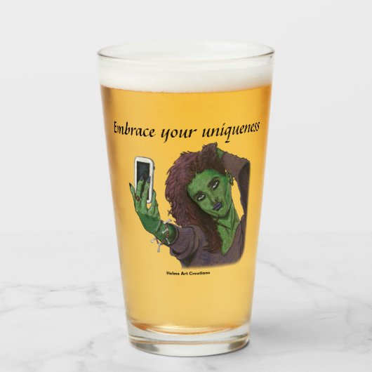 ゴブリン女の子の電話セルフィーファンタジー飲みガラス タンブラーグラス (ドリンク正面)