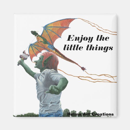 ゴブリン飛んでいるドラゴンカイトファンタジーボタンマグネット マグネット (正面)