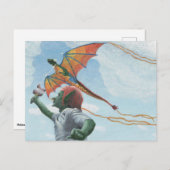 ゴブリン飛んでいるレインボドラゴンファンタジーアートハガキ ポストカード (正面/裏面)