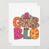 ゴブルおもしろい感謝祭ターキーディナーおもしろいキッズb 招待状 (正面/裏面)