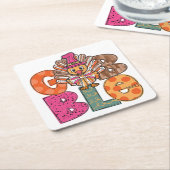 ゴブルおもしろい感謝祭トルコのディナーおもしろい スクエアペーパーコースター (アングル)