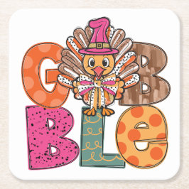 ゴブルおもしろい感謝祭トルコのディナーおもしろい スクエアペーパーコースター