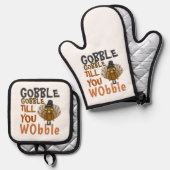 ゴブルがゴブルをゴブルにウォブルカスタム感謝祭 鍋つかみ&鍋敷きセット (正面/裏面)