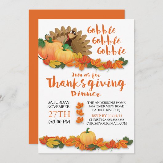 ゴブルゴブルターキーサンクスギビング招待状 招待状 (正面/裏面)