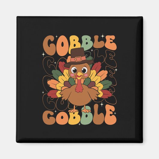 ゴブルターキーデー幸せな感謝祭の女性の幼児 マグネット (正面)