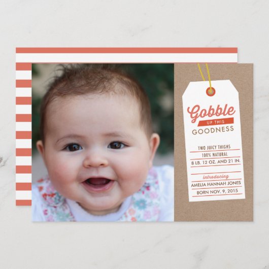 ゴブルベビーアップ感謝祭の出産発表 シーズンカード (正面/裏面)