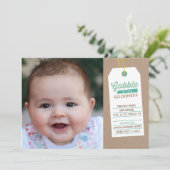 ゴブルベビーアップ誕生発表ティール（緑がかった色） 案内状 (スタンド正面)