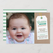 ゴブルベビーアップ誕生発表ティール（緑がかった色） 案内状 (正面/裏面)