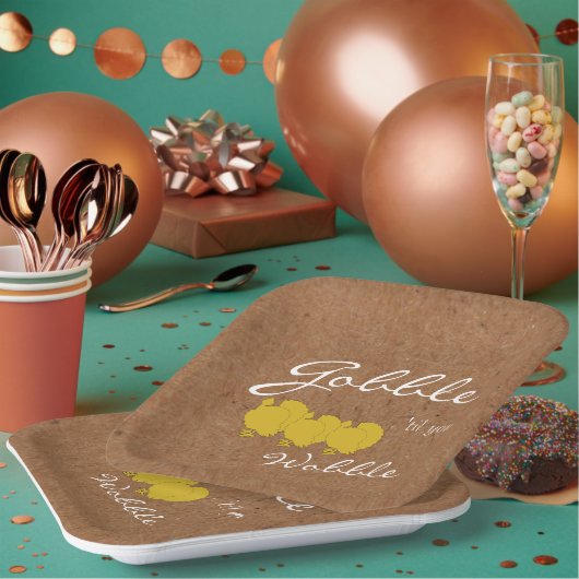 ゴブル アンド ウォブル ラスティック サンクスギビング パーティー ペーパープレート (複数)