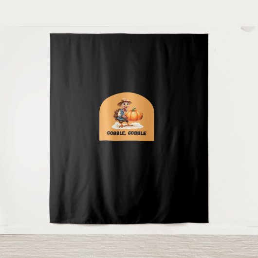ゴブル、ゴブル感謝祭トルコとカボチャCl タペストリー (正面)