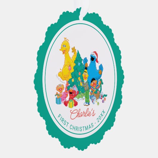 ゴマストリートパル |個人用初めてのクリスマスの写真 オーナメントカード (右)