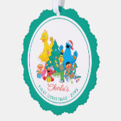 ゴマストリートパル |個人用初めてのクリスマスの写真 オーナメントカード (左)