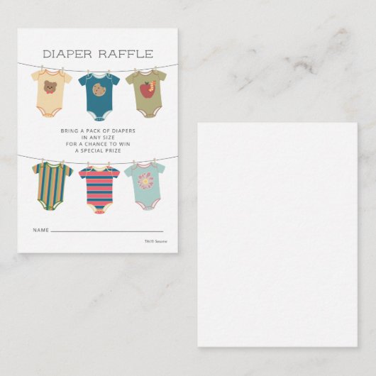 ゴマパールのボディスーツ赤ちゃんシャワーおむつラッフル エンクロージャーカード (正面/裏面)