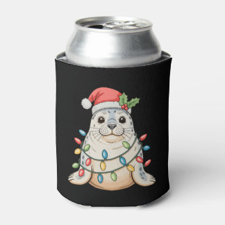 ゴマフアザラシ クリスマス ライト サンタ帽子 缶クーラー