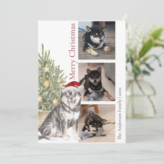 ゴマ柴犬クリスマスツリーペットドッグフォト シーズンカード (スタンド正面)