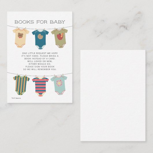 ゴマpalsボディスーツ赤ちゃんシャワー本リクエスト エンクロージャーカード (正面/裏面)