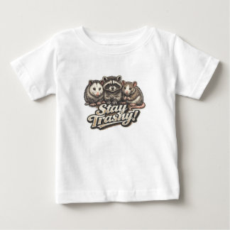 ゴミっぽく生きよう 可愛いアライグマのデザイン ベビーTシャツ