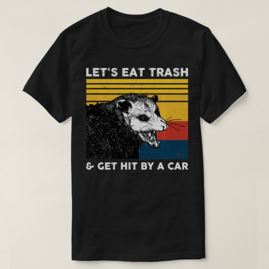 ゴミを食べ出して車のオポッサムヴィンテージに当たる Tシャツ (デザイン正面)