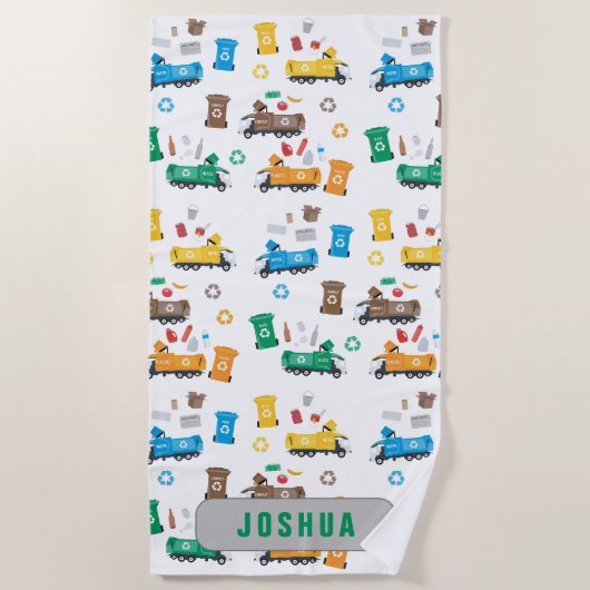 ゴミカスタムカラフルトラックとビンのリサイクル ビーチタオル (正面)