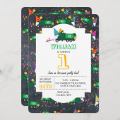 ゴミカスタムトラック誕生日パーティーのリサイクル 招待状 (正面/裏面)