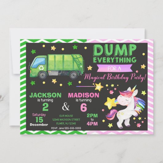 ゴミ収集車とユニコーンの合同誕生日 招待状 (正面)