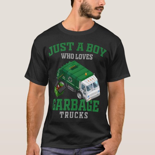 ゴミ収集車とリサイクルが大好きな少年 Tシャツ (正面)