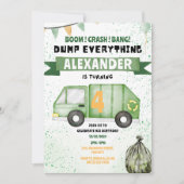 ゴミ収集車のトラックがリサイクルする誕生日 招待状 (正面)