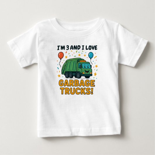 ゴミ収集車のバースデークルー トラック好きキッズの誕生日 ベビーTシャツ (正面)