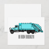 ゴミ収集車の漫画イラスト ポストカード (正面/裏面)