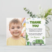 ゴミ収集車の誕生日写真感謝カード サンキューカード (スタンド正面)