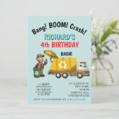 ゴミ収集車をテーマにした子供のゴミパーティーの誕生日 招待状 (スタンド正面)