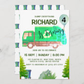 ゴミ収集車パーティー 出発準備OK！ 子供の誕生日 招待状 (正面/裏面)