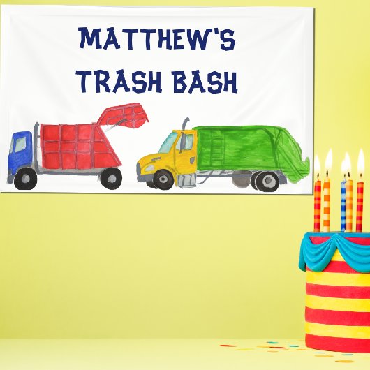 ゴミ回収車の男の子の誕生日パーティー 横断幕