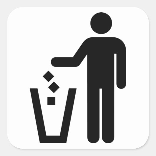 ゴミ箱が白黒で署名 スクエアシール (正面)