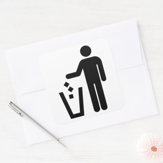 ゴミ箱が白黒で署名 スクエアシール (封筒)