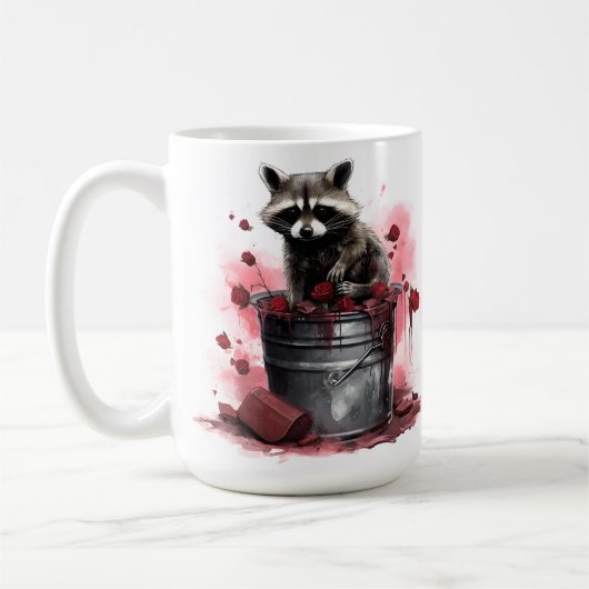 ゴミ箱に入ったアライグマValentines day コーヒーマグカップ (左)
