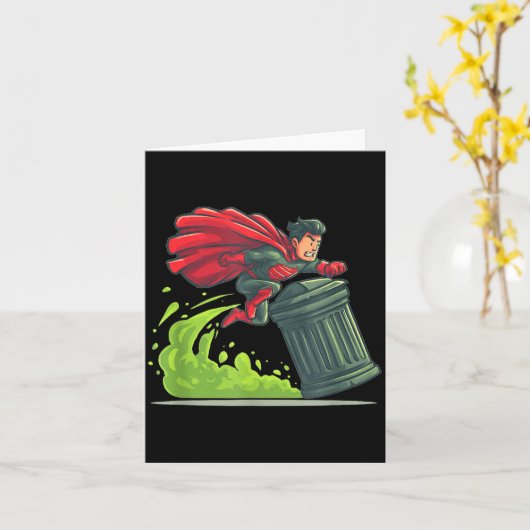 ゴミ箱のコスプレをした飛行ヒーロー 持ち帰り用商品用 カード (黄色い花)