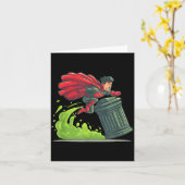 ゴミ箱の衣装で飛ぶ英雄 テイクアウトのため カード (黄色い花)