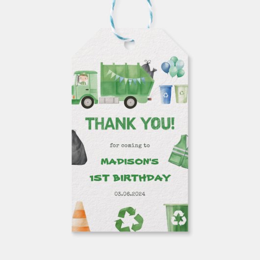 ゴミ箱トラック1st誕生日パーティーギフトラベル ギフトタグ (裏面)