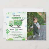 ゴミ箱トラック1st誕生日パーティー写真 招待状 (正面)